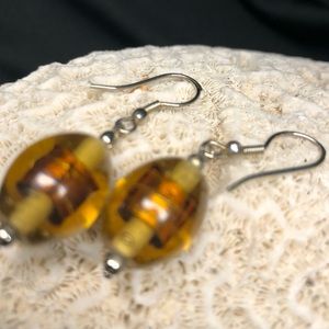 Gold beaded earring with sterling silver beads and ear wires